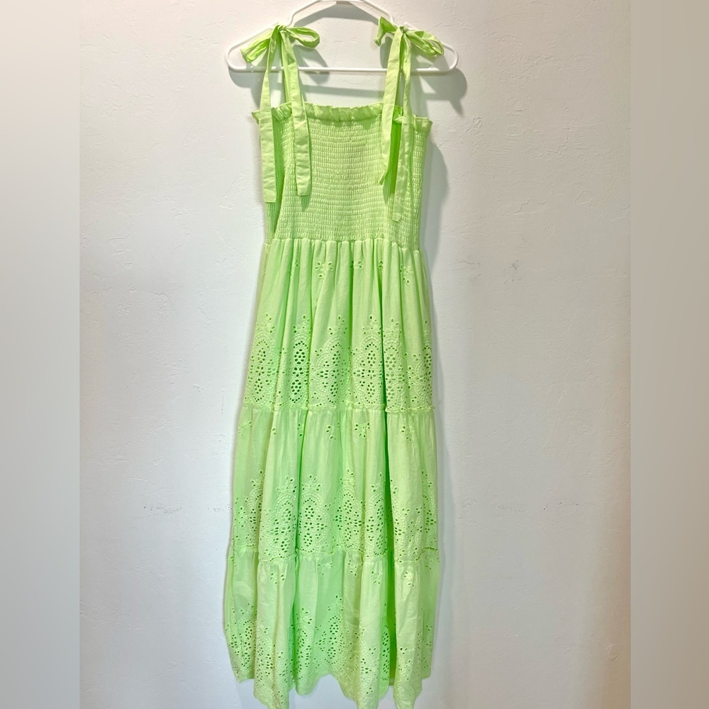 Lime Green Maxi Cutwork Embroidery Eyelet Dress
